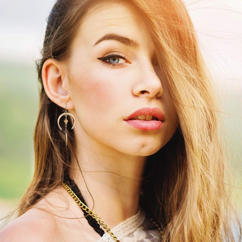 SPUNKYsoul Boho Earrings Crescent Horn and Faceted for Women (Gold) - Image 2